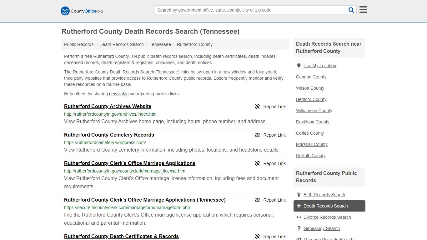 Death Records Search - Rutherford County, TN (Death ...